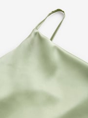 Sage Green Bridesmaid Satin Cowl Neck V-Back Maxi Dress - Image 7 of 8
