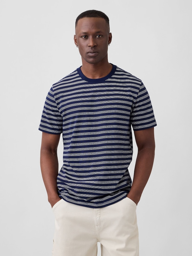 Gap Navy EverydaySoft Stripe Crew Neck T-Shirt - Image 1 of 5 Gap Navy EverydaySoft Stripe Crew Neck T-Shirt - Image 1 of 5