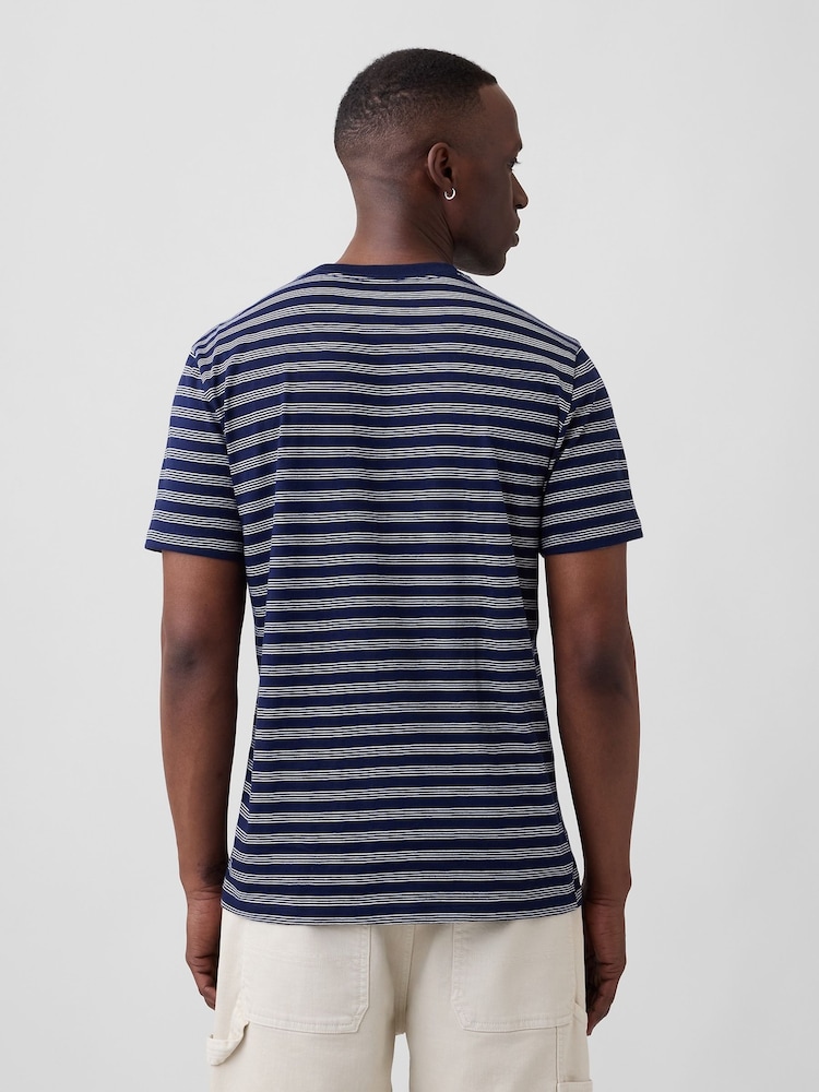 Gap Navy EverydaySoft Stripe Crew Neck T-Shirt - Image 2 of 5 Gap Navy EverydaySoft Stripe Crew Neck T-Shirt - Image 2 of 5