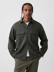 Gap Green UltraSoft Denim Relaxed Utility Shirt - Image 1 of 4