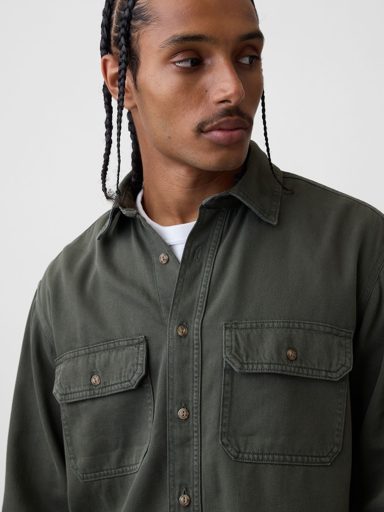 Gap Green UltraSoft Denim Relaxed Utility Shirt - Image 4 of 4 Gap Green UltraSoft Denim Relaxed Utility Shirt - Image 4 of 4