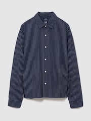 Gap Navy Stripe Relaxed Boxy Straight-Hem Oxford Shirt - Image 1 of 2