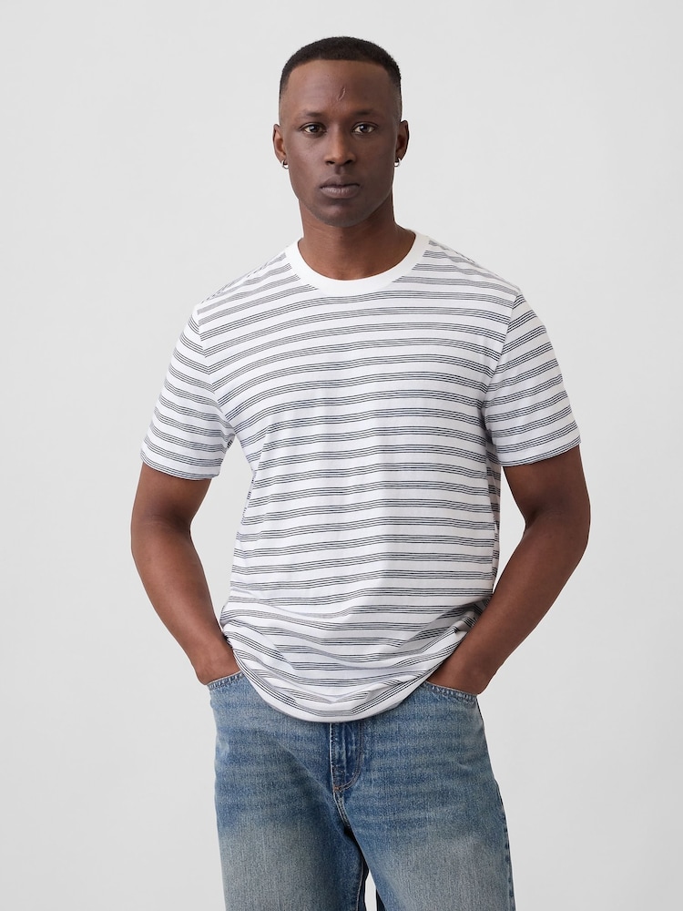 Gap White/Black EverydaySoft Stripe Crew Neck T-Shirt - Image 1 of 5 Gap White/Black EverydaySoft Stripe Crew Neck T-Shirt - Image 1 of 5