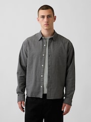 Gap Grey Check Relaxed Boxy Straight-Hem Oxford Shirt - Image 1 of 4