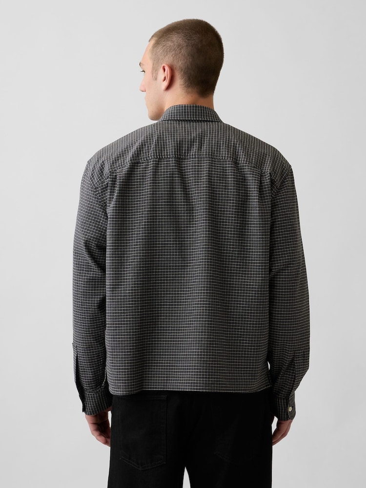 Gap Grey Check Relaxed Boxy Straight-Hem Oxford Shirt - Image 2 of 4 Gap Grey Check Relaxed Boxy Straight-Hem Oxford Shirt - Image 2 of 4