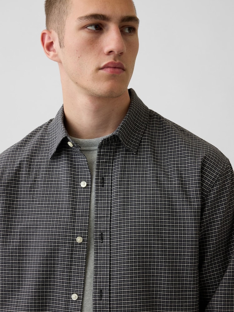 Gap Grey Check Relaxed Boxy Straight-Hem Oxford Shirt - Image 4 of 4 Gap Grey Check Relaxed Boxy Straight-Hem Oxford Shirt - Image 4 of 4