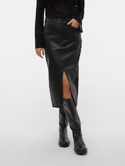 VERO MODA Black Faux Leather Midi Skirt - Image 1 of 5