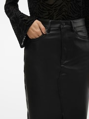 VERO MODA Black Faux Leather Midi Skirt - Image 2 of 5