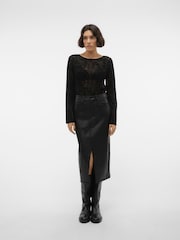 VERO MODA Black Faux Leather Midi Skirt - Image 3 of 5