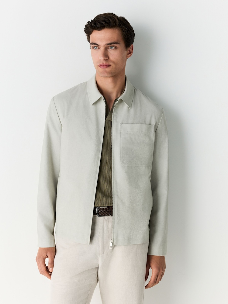 Sage Green Smart Lightweight Striped Seersucker Textured Shacket - Image 1 of 12