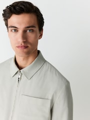 Sage Green Smart Lightweight Striped Seersucker Textured Shacket - Image 3 of 12