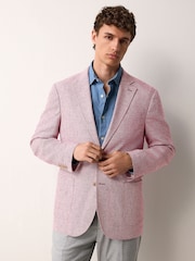 Pink Regular Fit Textured Linen Blend Blazer - Image 1 of 9