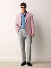 Pink Regular Fit Textured Linen Blend Blazer - Image 2 of 9