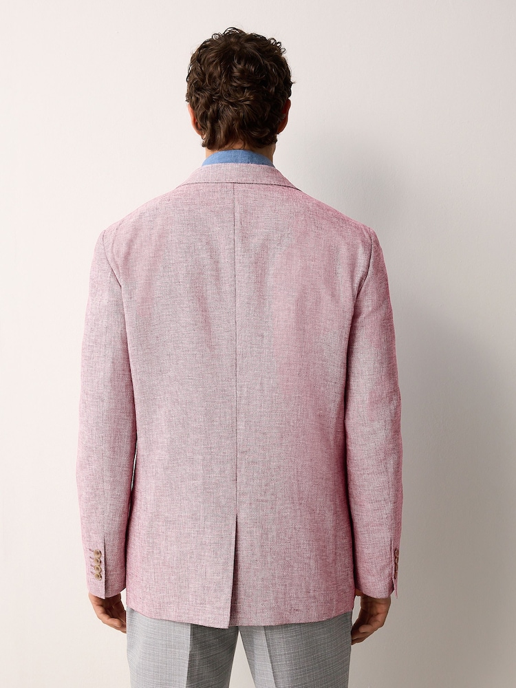 Pink Regular Fit Textured Linen Blend Blazer - Image 3 of 9