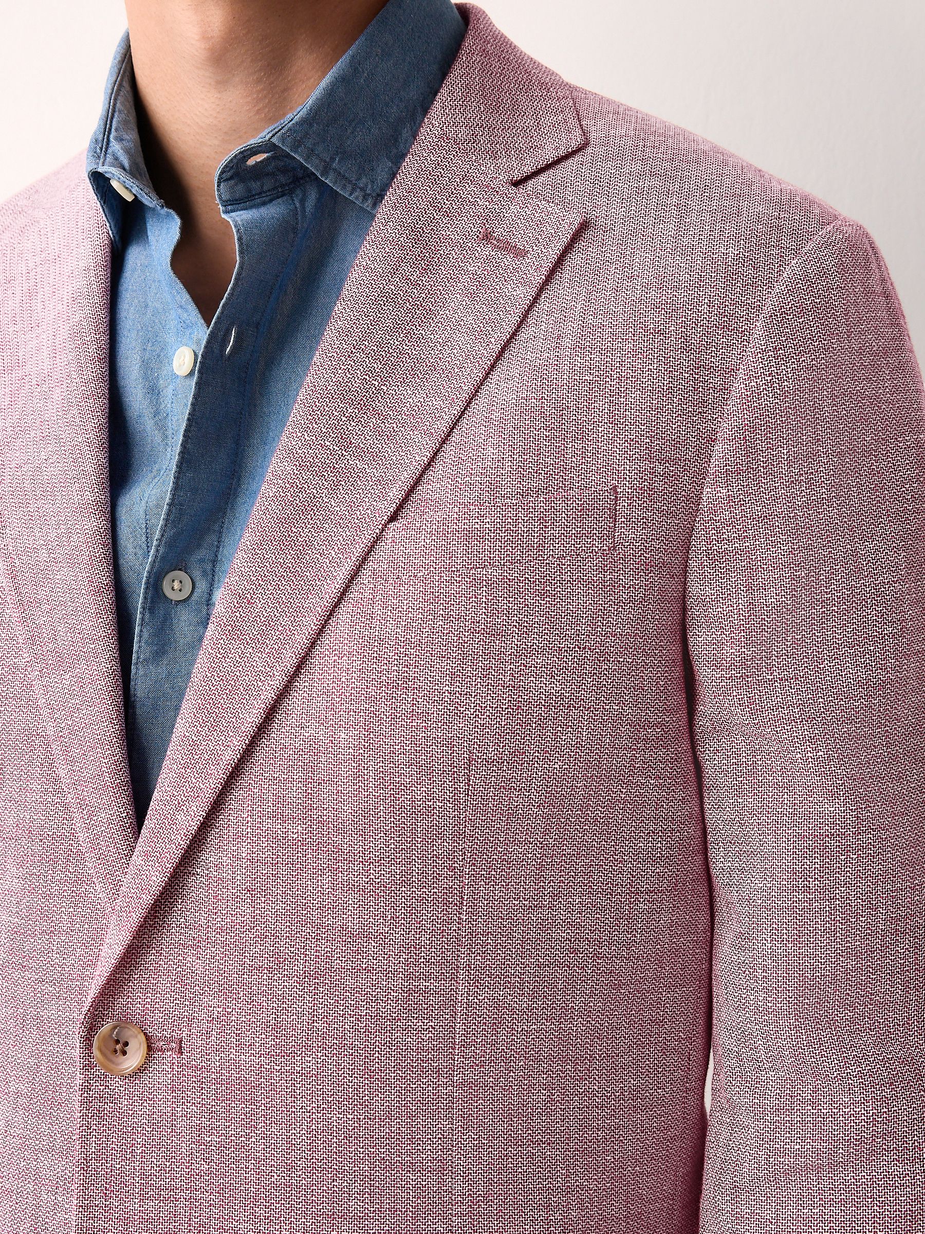Buy Pink Regular Fit Textured Linen Blend Blazer from the