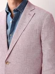 Pink Regular Fit Textured Linen Blend Blazer - Image 4 of 9