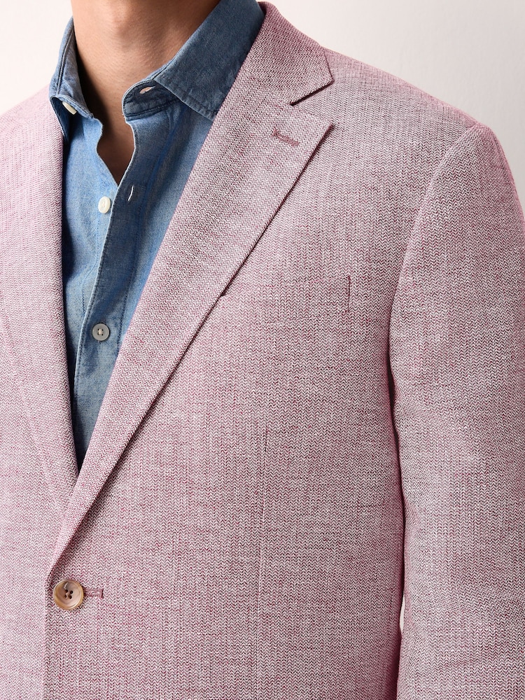 Pink Regular Fit Textured Linen Blend Blazer - Image 4 of 9