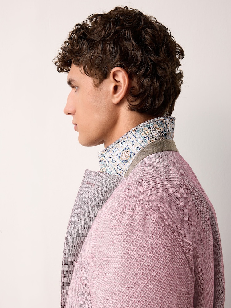 Pink Regular Fit Textured Linen Blend Blazer - Image 5 of 9