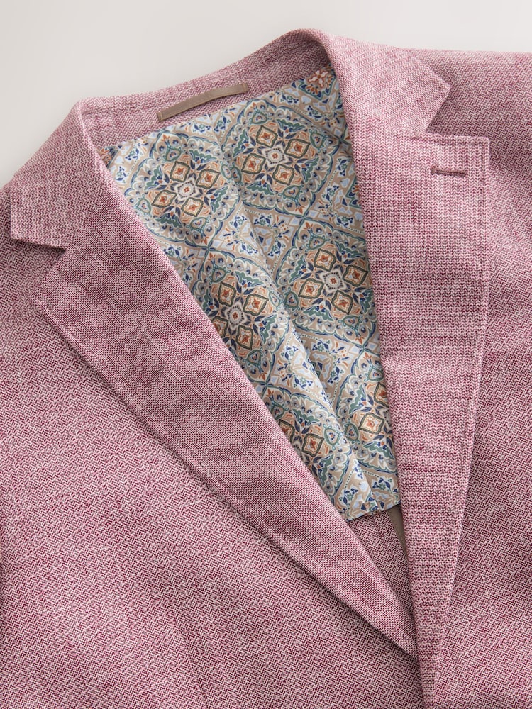 Pink Regular Fit Textured Linen Blend Blazer - Image 6 of 9