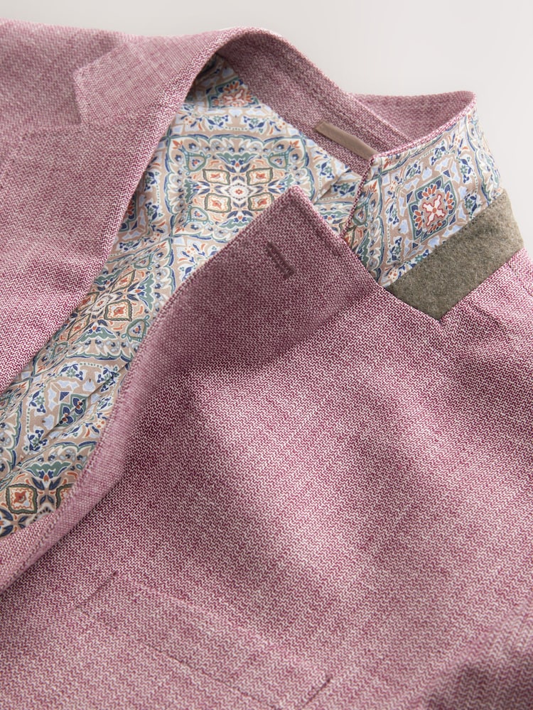 Pink Regular Fit Textured Linen Blend Blazer - Image 7 of 9