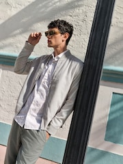 Light Grey Smart Linen Blend Textured Bomber Jacket - Image 2 of 5