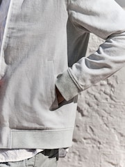 Light Grey Smart Linen Blend Textured Bomber Jacket - Image 5 of 5