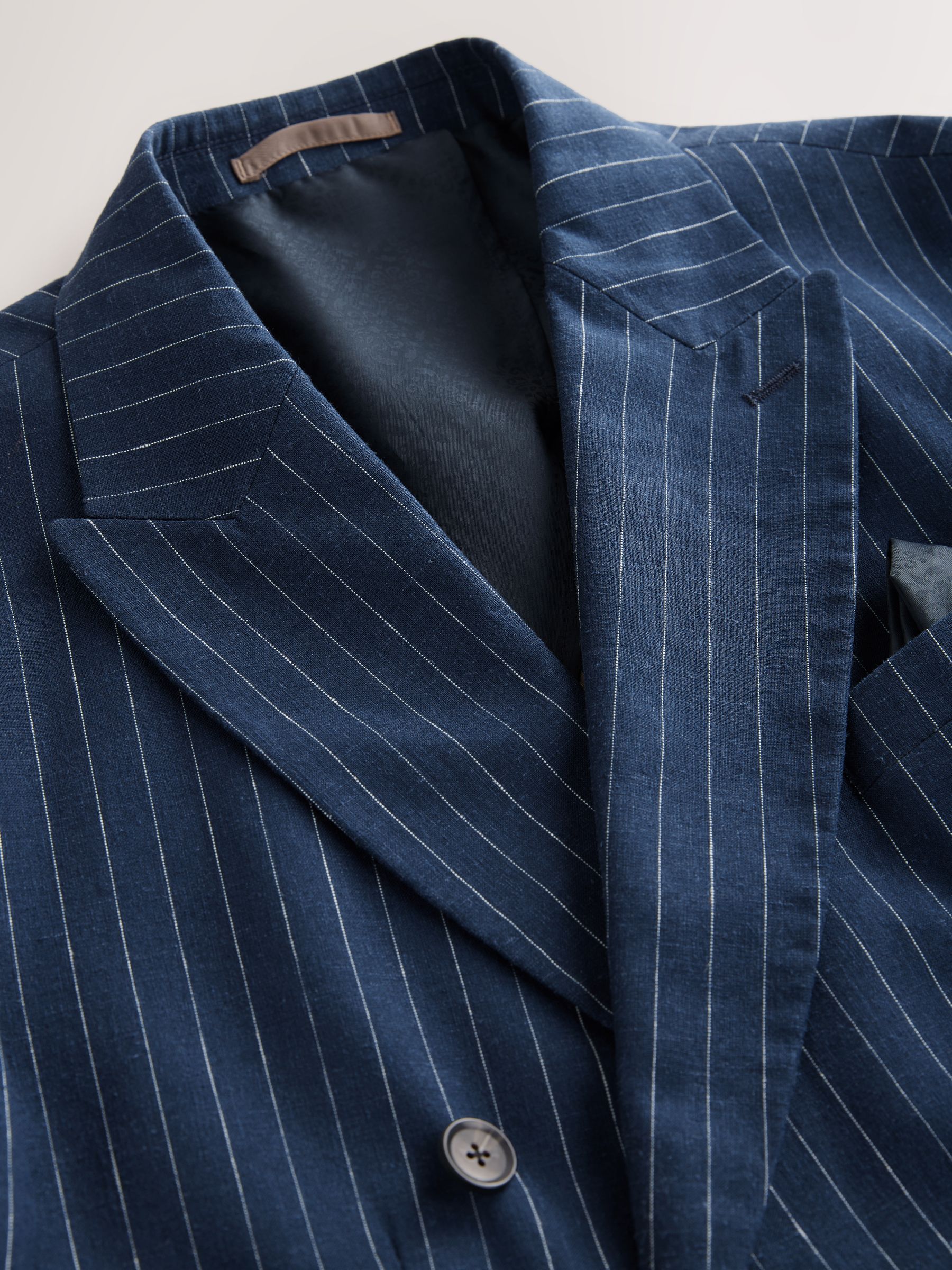 Buy Navy Blue Regular Fit Linen Blend Stripe Double Breasted