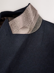 Navy Blue Regular Fit Signature Nova Fides Italian Fabric Textured Double Breasted Blazer - Image 3 of 7