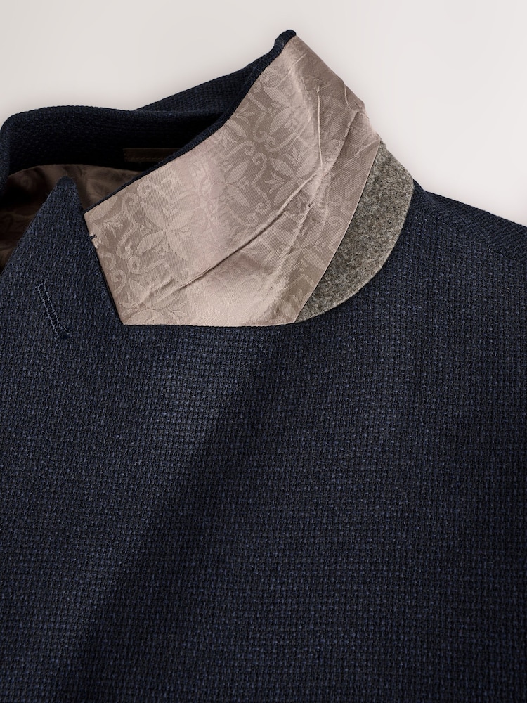 Bleu marine - Regular Fit Signature Nova Fides Italian Fabric Textured Double Breasted Blazer - Image 3 of 7