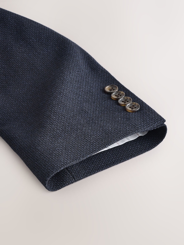 Bleu marine - Regular Fit Signature Nova Fides Italian Fabric Textured Double Breasted Blazer - Image 5 of 7