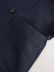 Navy Blue Regular Fit Signature Nova Fides Italian Fabric Textured Double Breasted Blazer - Image 6 of 7