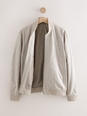Neutral Smart Cotton Linen Blend Stripe Bomber Jacket - Image 1 of 3