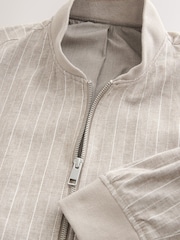 Neutral Smart Cotton Linen Blend Stripe Bomber Jacket - Image 3 of 3