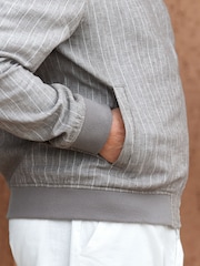 Neutral - Smart Cotton Linen Blend Stripe Bomber Jacket - Image 5 of 9