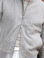 Neutral - Smart Cotton Linen Blend Stripe Bomber Jacket - Image 6 of 9