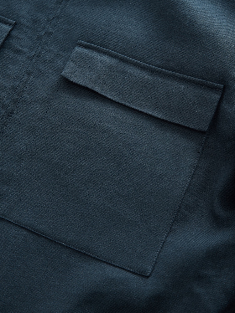 Темно-синий - Cotton льон Blend Куртка-сорочка - Image 10 of 10
