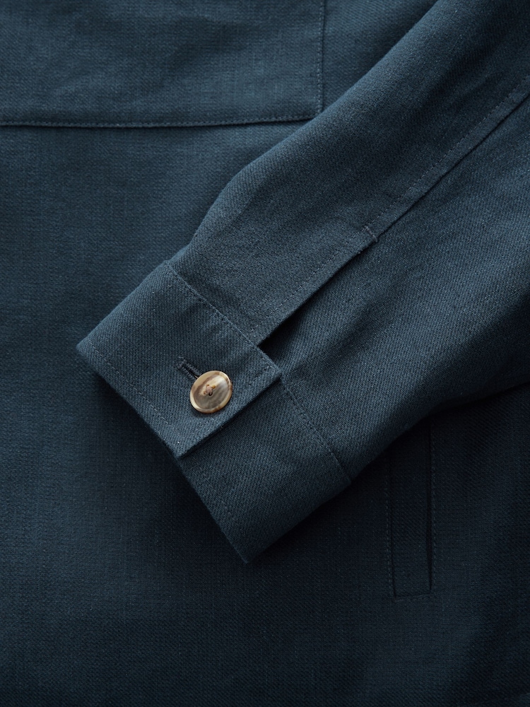 Navy Blue Cotton Linen Blend Shacket - Image 10 of 10 Navy Blue Cotton Linen Blend Shacket - Image 10 of 10