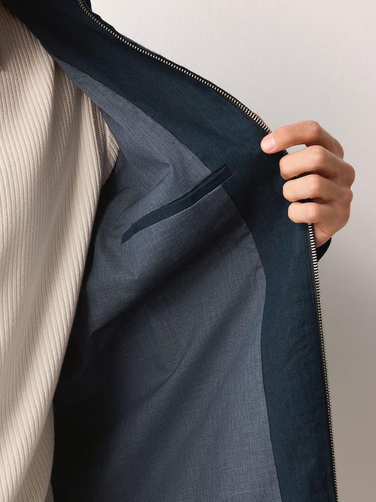 Navy Blue Cotton Linen Blend Shacket - Image 2 of 8