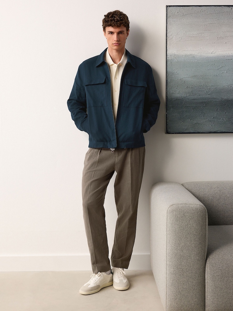 Navy Blue Cotton Linen Blend Shacket - Image 2 of 10 Navy Blue Cotton Linen Blend Shacket - Image 2 of 10