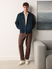 Navy Blue Cotton Linen Blend Shacket - Image 3 of 8