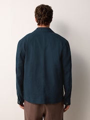 Navy Blue Cotton Linen Blend Shacket - Image 4 of 8