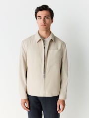 Neutral Smart Lightweight Striped Seersucker Textured Shacket - Image 1 of 12