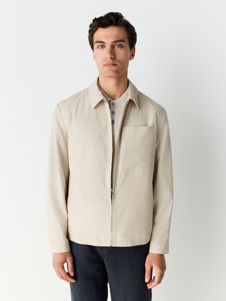 Neutral Smart Lightweight Striped Seersucker Textured Shacket - Image 1 of 12