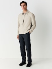 Neutral Smart Lightweight Striped Seersucker Textured Shacket - Image 2 of 12