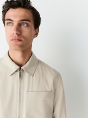 Neutral Smart Lightweight Striped Seersucker Textured Shacket - Image 4 of 12