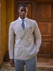 Neutral Regular Fit Linen Blend Stripe Blazer - Image 1 of 10