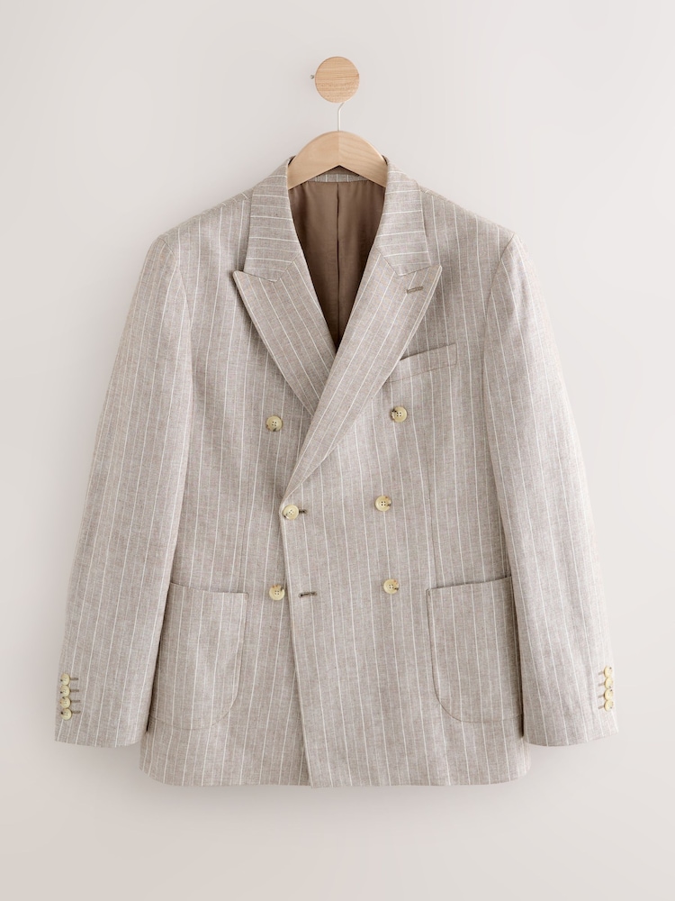 Neutral - Blazer in normaler Passform aus Leinenmischung mit Streifen - Image 6 of 10