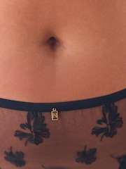 Black Brazilian Floral Print Embroidery Brazilian Knickers - Image 3 of 3