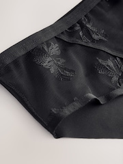 Black Brazilian Floral Print Embroidery Brazilian Knickers - Image 6 of 8