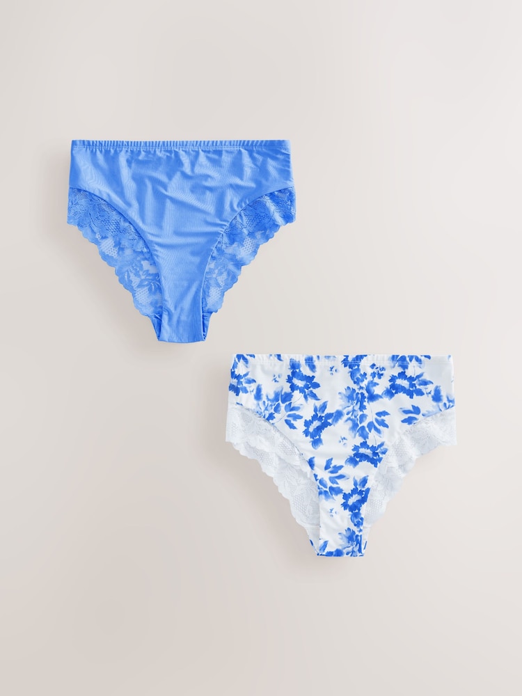 Blauer Blumendruck - Höschen mit hohem Bund und Spitzenbesatz und hohem Bein, 2er-Pack - Image 7 of 11